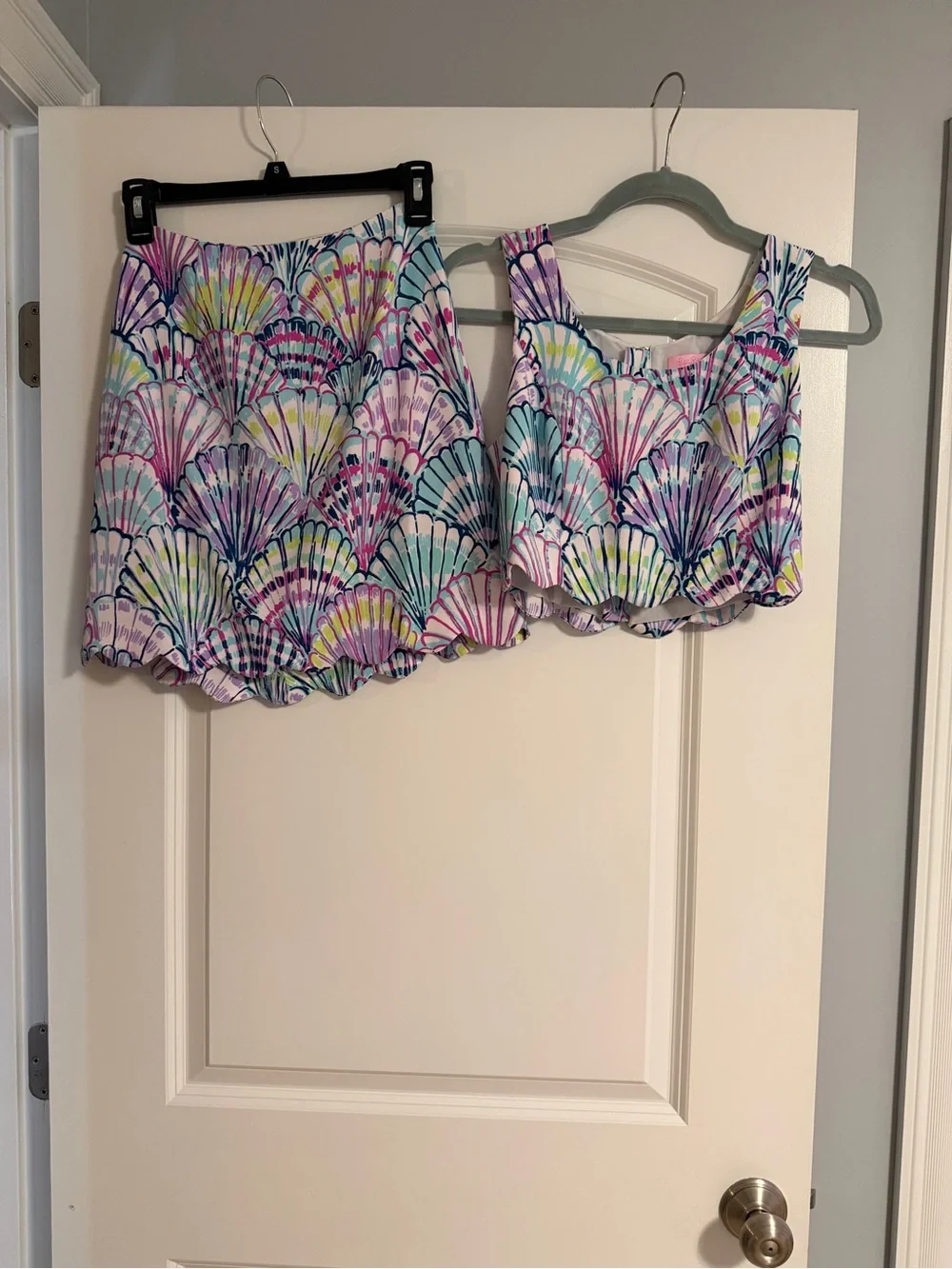 Lilly Pulitzer Shell-Print Two-Piece Crop Top + Skirt Set in Pastel Multicolor
